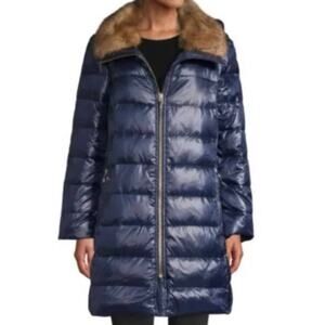 Kate Spade Faux Fur-trim Down Puffer Coat In Navy XS